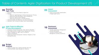Agile Digitization For Product Table Of Contents Agile Digitization Product Development IT