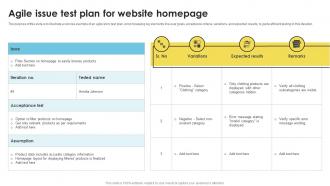 Agile Issue Test Plan For Website Homepage