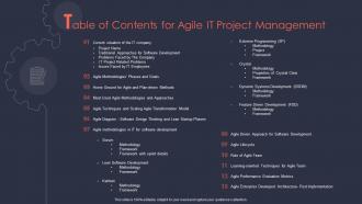 Agile it project management table of contents for agile it project management ppt sample