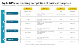Agile KPIs For Tracking Completion Of Business Purposes