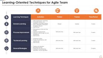 Agile methods it projects learning oriented techniques for agile team