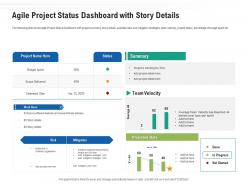 Agile project status dashboard with story details ppt graphics