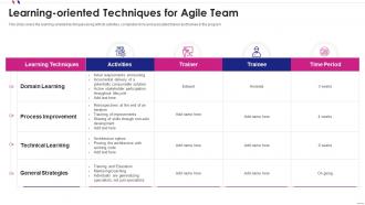 Agile software development learning oriented techniques for agile team