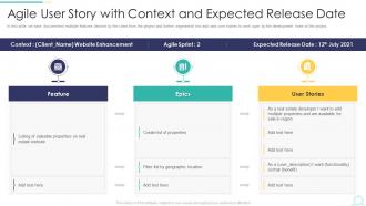Agile User Story With Context And Expected Release Date Ppt Outline Picture