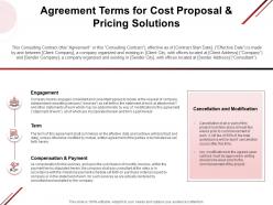 Agreement terms for cost proposal and pricing solutions compensation ppt graphic images slide