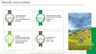 Agribusiness Company Profile Awards And Accolades Ppt File Infographics