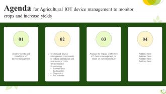 Agricultural IoT Device Management To Monitor Crops And Increase Yields Complete Deck IoT CD V Unique Designed