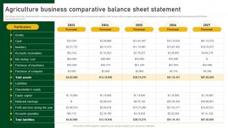 Agriculture Business Comparative Balance Sheet Farm And Agriculture Business Plan BP SS