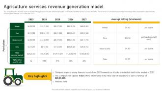Agriculture Services Revenue Generation Model Farm And Agriculture Business Plan BP SS