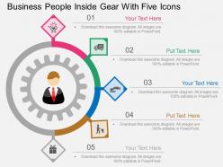 Ah business people inside gear with five icons flat powerpoint design