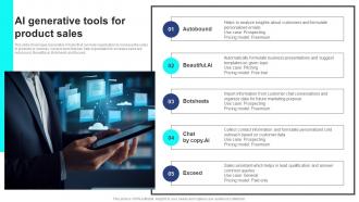 AI Generative Tools For Product Sales Strategic Guide For Generative AI Tools And Technologies AI SS V