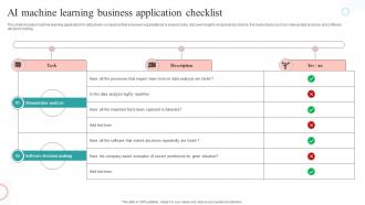 AI Machine Learning Business Application Checklist