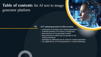 AI Text To Image Generator Platform Table Of Contents AI SS V