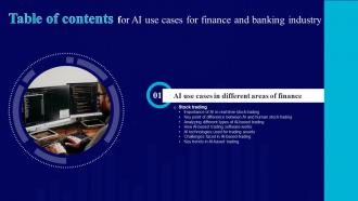 AI Use Cases For Finance And Banking Industry For Table Of Contents AI SS V