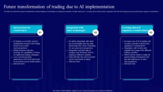 AI Use Cases For Finance Future Transformation Of Trading Due To AI Implementation AI SS V