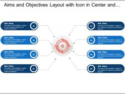 Aims and objectives layout with icon in center and diverging boxes