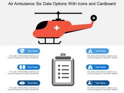 Air ambulance six data options with icons and cardboard
