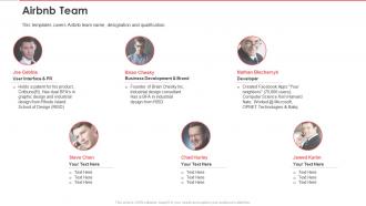 Airbnb investor funding elevator airbnb team ppt infographics examples