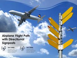 Airplane flight path with directional signposts