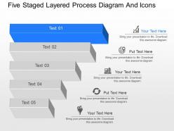 aj Five Staged Layered Process Diagram And Icons Powerpoint Template