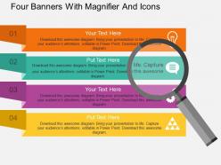Ak four banners with magnifier and icons flat powerpoint design