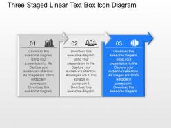 Ak three staged linear text box icon diagram powerpoint template slide