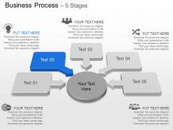 Al five staged process text boxes with icons powerpoint template