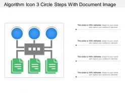 Algorithm icon 3 circle steps with document image