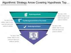 Algorithmic strategy arrow covering hypothesis top management goals