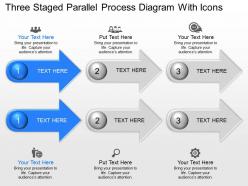 Am three staged parallel process diagram with icons powerpoint template slide
