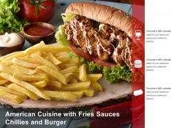 American cuisine with fries sauces chillies and burger