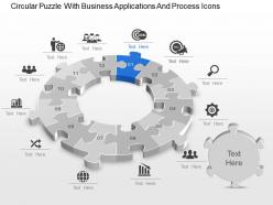 An circular puzzle with business applications and process icons powerpoint template slide