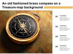An old fashioned brass compass on a treasure map background