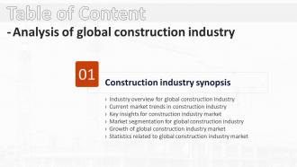 Analysis Of Global Construction Industry For Table Of Content Ppt Diagram Images