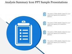 Analysis summary icon ppt sample presentations