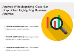Analysis with magnifying glass bar graph chart highlighting business analytics