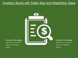 Analytics board with dollar sign and magnifying glass