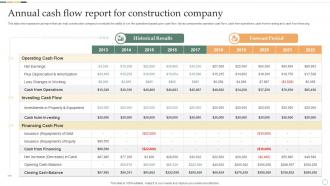 Annual Cash Flow Report For Construction Company
