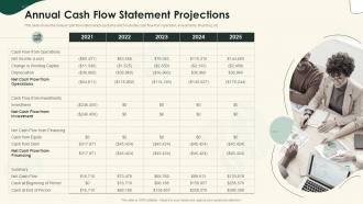 Annual cash flow statement projections strategical planning for opening a cafeteria