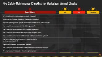 Annual Fire Safety Maintenance Checklist For Workplace Training Ppt