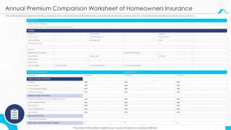 Annual Premium Comparison Worksheet Of Homeowners Insurance
