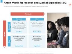 Ansoff matrix for product and market expansion risk revenue management tool