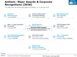 Anthem major awards and corporate recognitions 2018