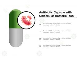 Antibiotic capsule with unicellular bacteria icon