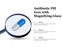 Antibiotic pill icon with magnifying glass