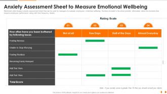 Anxiety assessment sheet to measure emotional wellbeing health and fitness playbook
