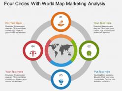 Ap four circles with world map marketing analysis flat powerpoint design