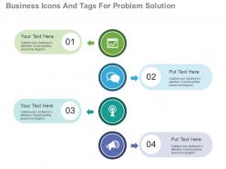 App four business icons and tags for problem solution flat powerpoint design