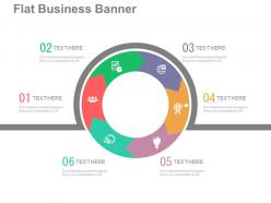 App six staged circle chart for business process indication flat powerpoint design