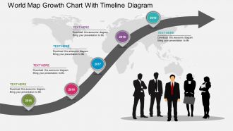 App world map growth chart with timeline diagram flat powerpoint design
